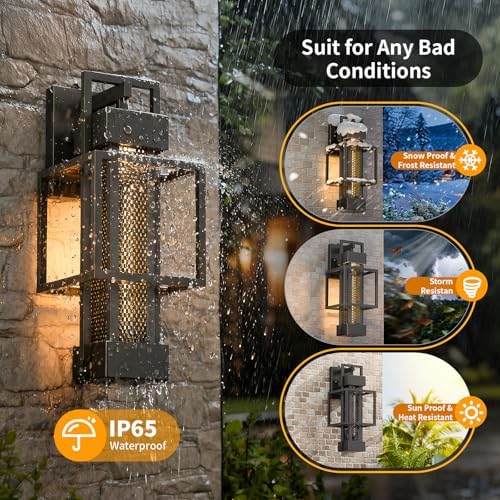 2 Pack Dusk to Dawn Outdoor Exterior Lighting Fixtures Wall Mount, Dimmable Wall Porch Lights for House, Sensor Outside Lantern Lamp, Waterproof Black Sconce Coach Lights for Garage (Bulb Included) - Image 4