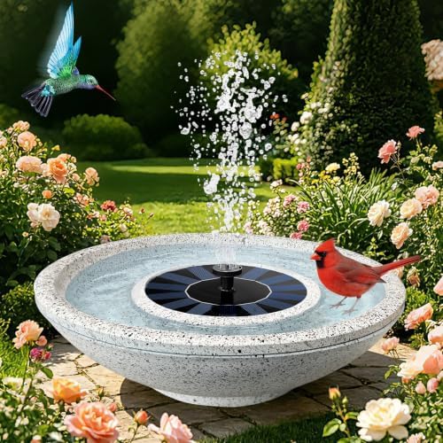 Solar Bird Bath Fountain, 12.5" Faux Granite Bowl, 6 Nozzles for Outdoors by Unknown