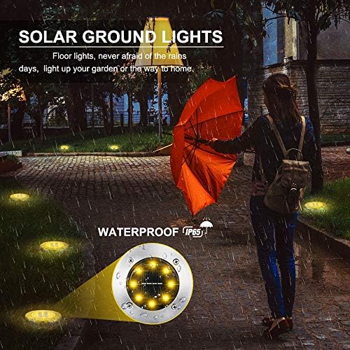 LYHOPE Solar Ground Light Outdoor, 16 Pack 8 LED Solar Disk Lights Waterproof Garden In-ground Pathway Lights Landscape Lighting for Lawn,Yard,Deck,Patio,Walkway (Warm White) - Image 3