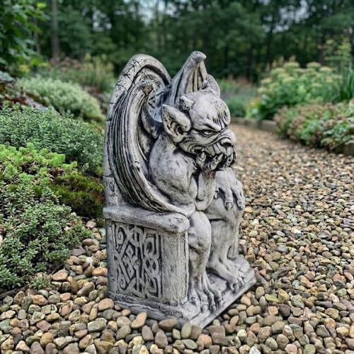 OLOMA Sitting Throne Gargoyle Concrete Garden Statue Winged Demon Sculpture Gothic Outdoor Decor Yard Art Cement Guardian Ornament Handmade Fantasy Garden Accent - Image 4