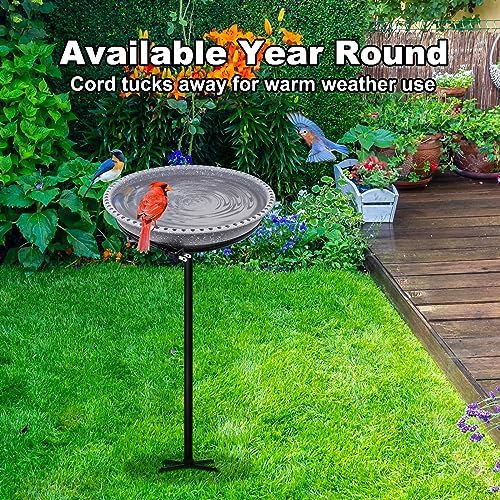 BIRD WISH Heated Bird Bath, Stable 5-Prong Metal Base Thermostat Control Weather Resistance All Seasons Available 75W Heated Bird Baths for Outdoors for Winter Garden Yard Patio Lawn, Spotted Grey - Image 6