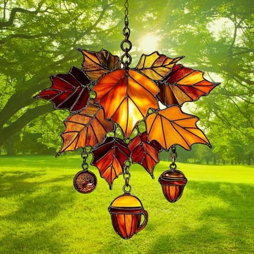 Maple Leaves and Acorn Acrylic Suncatcher - Image 3
