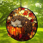Hedgehog Sleeping on Pumpkin Acrylic Suncatcher - Image 3