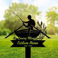 DINOMAN Personalized Memorial Plaques for Outdoors Fisherman Grave Marker Metal Garden Stakes Fishing Lover Memorial Gifts Sympathy Gifts for Loss of Loved One (Fisherman 1) by DINOMAN