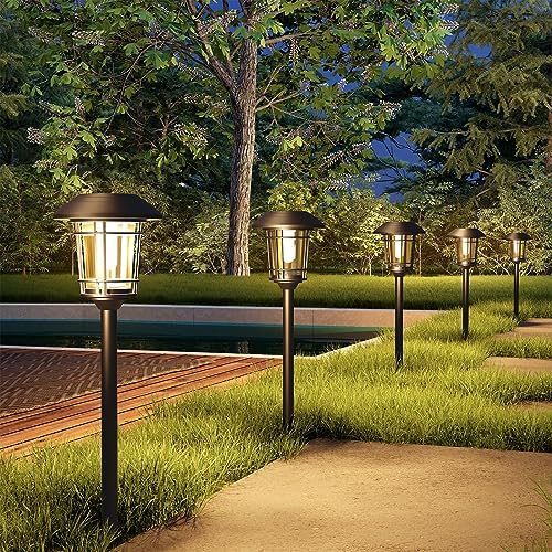 Grand patio Solar Outdoor Lights, 10 Pack, Glass Light Metal Pathway Light, Waterproof Landscape Lighting, Automatic Dusk and Dawn Sensor (Slate Gray) by GrandPatio