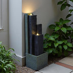 Outdoor Water Fountain with LED Lights, 39.7" Tall Modern 3-Tier Cascading Waterfall Fountain for Patio Garden Yard Porch Backyard, Resin Outdoor Water Feature Decor - Image 2