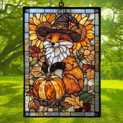 Witch Fox Sunflower Fall Pumpkin Acrylic Suncatcher - Image 3