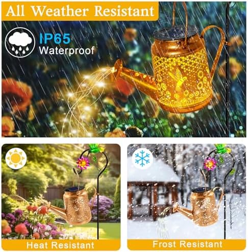 Hummingbird Solar Lights Outdoor Waterproof, Birthday Gifts for Christmas Mom Grandma Women, Solar Watering Can Lights with Shepherd Hook, Metal Hanging Lantern Garden Decor Yard Outside Patio Lawn - Image 5