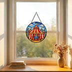 Stained Glass Window Hanging Suncatcher 11.8 in Circus Tent Skeleton Performer Colorful Glass Panel Sun Catcher for Window,Window Hanging Decor for Home,Housewarming Gift - Image 2