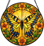 9.84 Inch Stained Glass Window Hanging Suncatcher Butterfly and Flower Design Colorful Glass Panel Sun Catcher for Window Window Hanging Decor for Home Housewarming Gift by Unknown