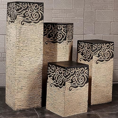 ARCVOX Xiangyun Pedestal Column Plant Stand, Yard Porch Columns & Pillars, Asian House Decor Antique Stone Finish, Traditional Pillar Statue Sculpture (Size : Size M) - Image 2