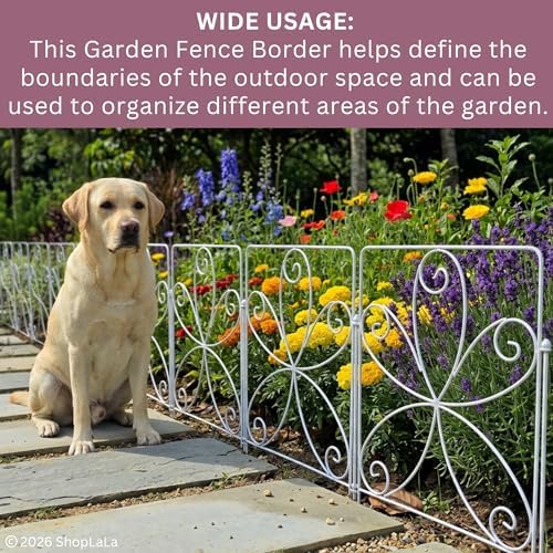 ShopLaLa Garden Fence (20 Panels) 12.5in(L) x 16.5in(H) Animal Barrier Fencing for Dogs, Rustproof White Metal Wire Fencing, Decorative Floral Flower Bed Edging Landscape Lawn Yard Patio Outdoor Decor - Image 4