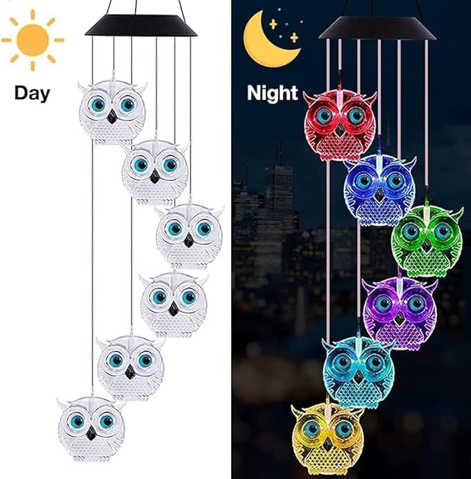 Hummingbird Solar Wind Chimes for Outside - Color Changing LED Outdoor Solar Lights Waterproof Windchimes, Home Garden Patio Yard Porch Decoration (Owl) - Image 5