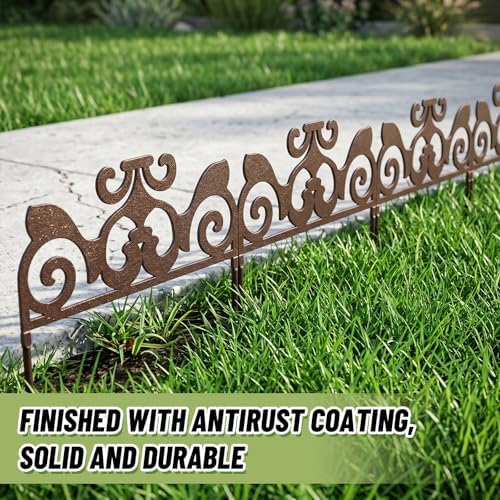 4 Pcs Iron Sheet Decorative Garden Edging, Vintage, Dark Brown - Image 3