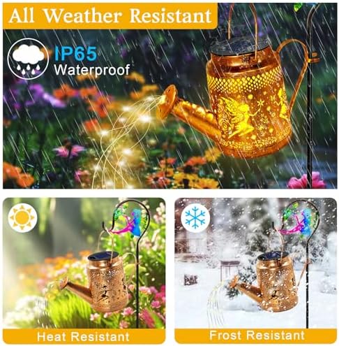 Fariy Solar Lights Outdoor Waterproof, Solar Watering Can Lights with Shepherd Hook, Metal Angel Hanging Lantern Garden Decor Yard Outside Patio Lawn, Gifts for Mom Grandma Women Birthday - Image 5