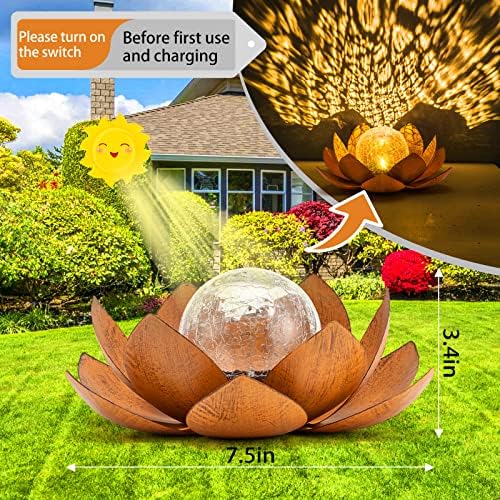 AIINY Solar Light Outdoor(2Pack), Art Crackle Globe Glass Lotus Decoration, Solar LED Waterproof Metal Flower Lights for Patio,Lawn,Walkway,Tabletop - Image 5