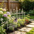 Vintage Distressed White Metal Garden Fence Panels, 25.6" W x 23.2" H Rustic Cast Iron Picket Fence, Outdoor Landscape Edging Yard Stakes for Flower Bed & Lawn Border by Unknown