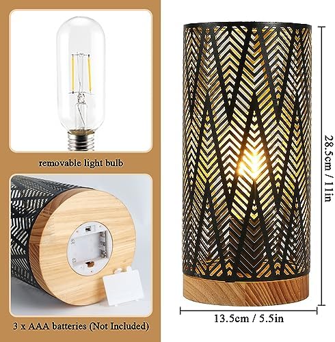 JHY DESIGN Metal Lamp Battery Powered 11''H Accent Cordless Decor Battery Lamp with 6-Hours Timer for Weddings Party Patio Garden Indoor Outdoor Table Balcony Christmas Decorations (with Wooden Base) - Image 2