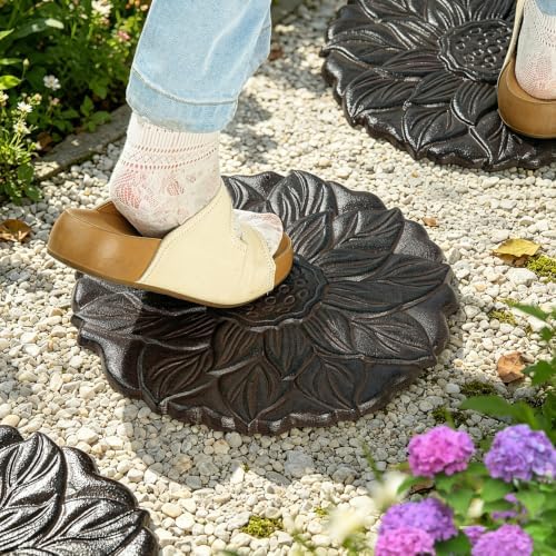 Sungmor Vintage Cast Iron Lotus Stepping Stone, Dark Brown - Image 4