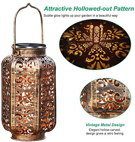 URPOWER Solar Lights Outdoor Metal Solar Lantern Outdoor Hanging Retro Decorative Lanterns with Durable Handle Solar Powered Waterproof LED Table Lanterns Lighting for Yard Tree Fence Patio , 2 Pack - Image 2
