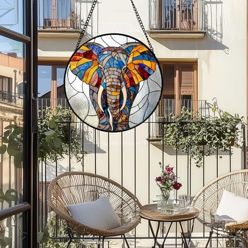 Stained Glass Window Hanging Elephant Suncatcher Gifts for Women 12" - Image 2