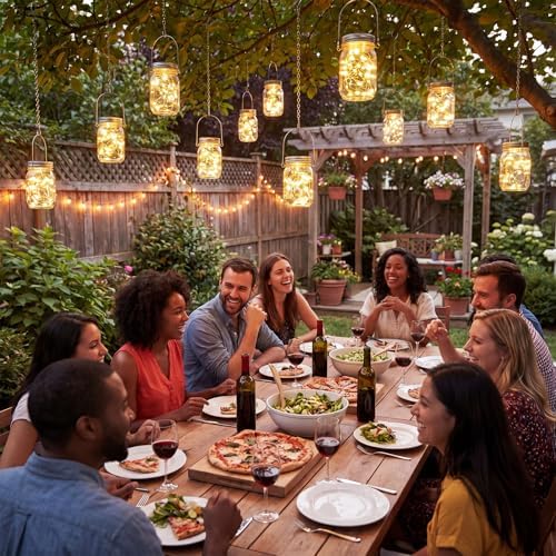 12 Pack Mason Jar Hanging Lantern with Chains, 30 LED Solar Lights - Image 7