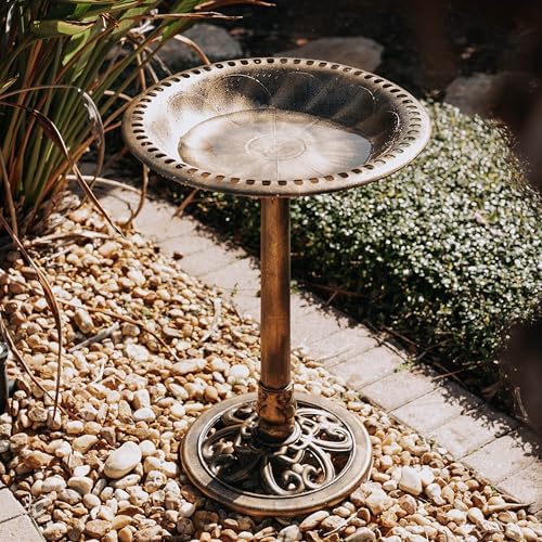 Backyard Expressions Outdoor Garden Bird Bath - Bronze - Weather Resistant Resin with Ground Stakes - 27 Inch - Image 4