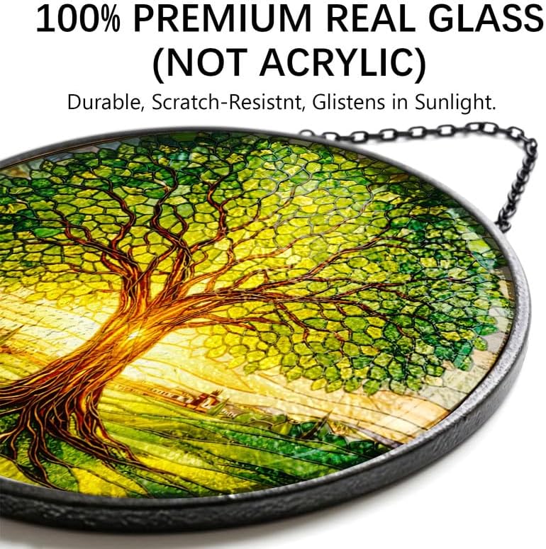 Stained Glass Window Hanging - 11.8" Tree of Life Suncatcher Glass Panel, Home Decorative Hanging Ornament for Kitchen or Garden, Ideal Gift for Mother, Wife or Women - Image 2