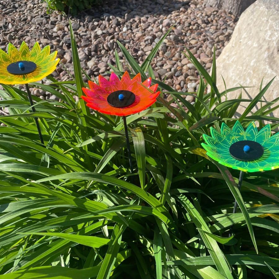 Garden Sunflower | 5" Flower Pot Size | Sunflower Garden Decor | Fluorescent Acrylic | UV Resistant Yard Decor | Decorative Garden Stakes | Beautiful Gift | Variety Color 3 Pack - Image 7