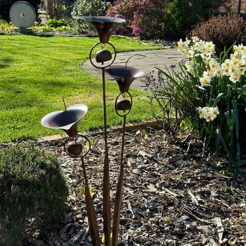 Rustic Metal Calla Lily Garden Stake with Bell – Bronze Outdoor Flower Yard Art, Weatherproof Iron Floral Decor for Lawn, Patio, Pathway, Unique Garden Gift - Image 4