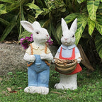 17" Couple Rabbit Statue Flower Pot Resin Garden Outdoor, Blue - Image 3