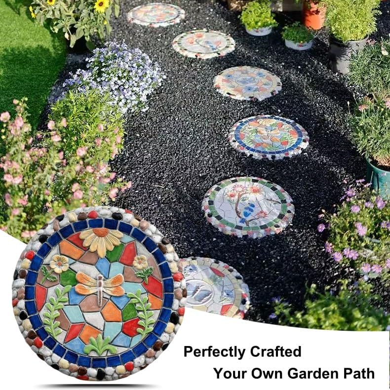 Round Garden Stepping Stones Resin Decorative Stepping Stone for Garden, 13 Inch Thicker Pavers for Garden Walkway Tread Stone Paving Stone for Yard Emulational Outdoor Lawn Decoration Stones(Style B) - Image 4