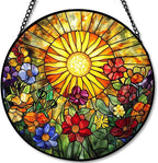 Stained Glass Window Hanging - Radiant Crystal Floral Sunburst 11.8in Sun Catchers Indoor Stained Glass Panels Wall Decor for Mom,Wife,Lovers,Festive by PPANGI