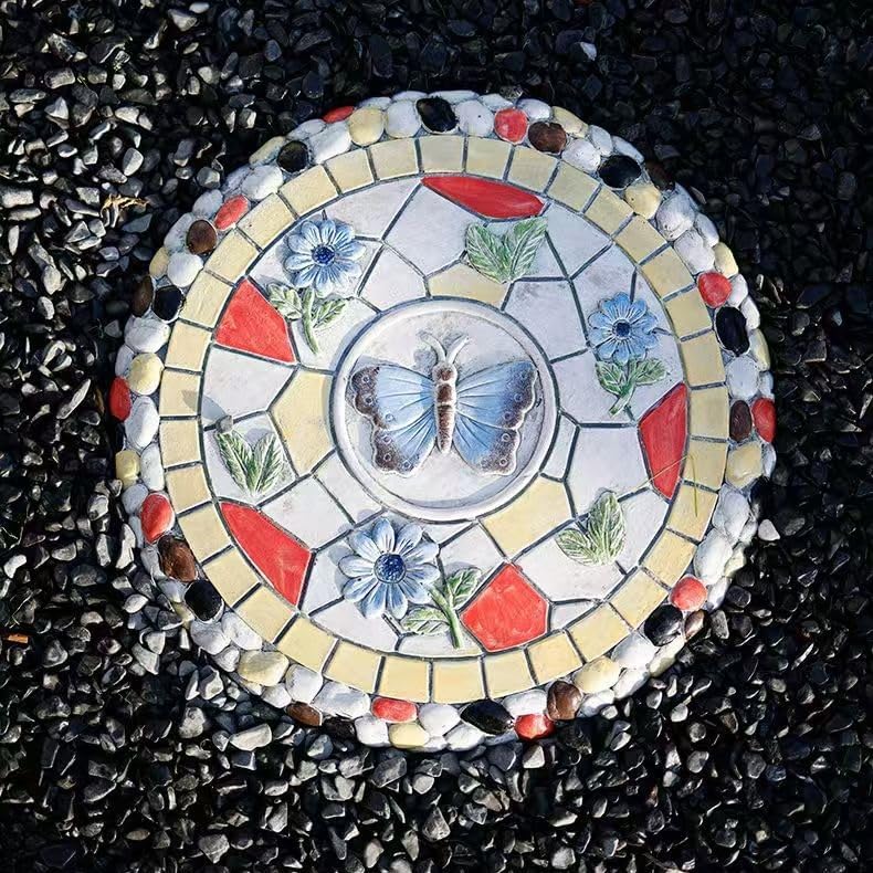 Round Garden Stepping Stones Resin Decorative Stepping Stone for Garden, 13 Inch Thicker Pavers for Garden Walkway Tread Stone Paving Stone for Yard Emulational Outdoor Lawn Decoration Stones(Style A) - Image 2