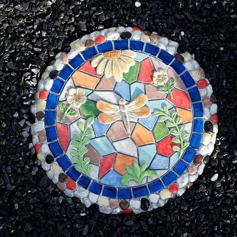 Round Garden Stepping Stones Resin Decorative Stepping Stone for Garden, 13 Inch Thicker Pavers for Garden Walkway Tread Stone Paving Stone for Yard Emulational Outdoor Lawn Decoration Stones(Style B) - Image 2