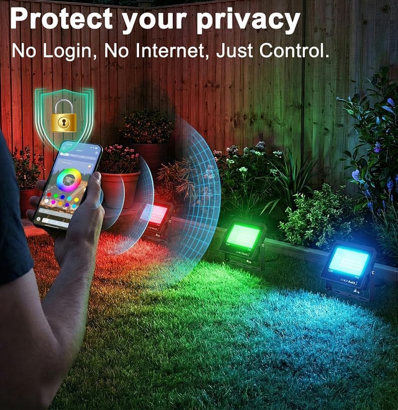LED Flood Light Outdoor,RGB Waterproof (IP66) Flood Light with APP Control,15W Outdoor Color Changing with DIY Scene and Music Mode, Christmas Floodlights for Patio Courtyard Stage Weddings (4pack) - Image 2