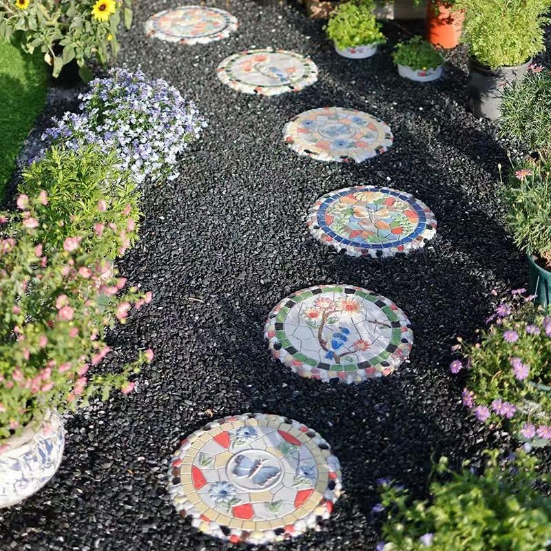 Round Garden Stepping Stones Resin Decorative Stepping Stone for Garden, 13 Inch Thicker Pavers for Garden Walkway Tread Stone Paving Stone for Yard Emulational Outdoor Lawn Decoration Stones(Style A) - Image 6