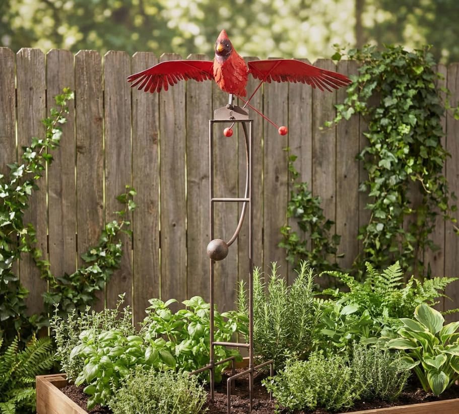 Rustic Flying Cardinal Kinetic Balancer Rocker Garden Stake Outdoor Yard Art Wind Sculpture Patio Decoration -Red by Continental+Art+Center