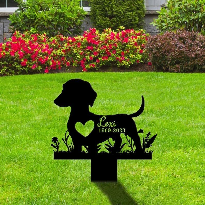 Personalized Dachshund Dog Memorial Stake Dachshund with Heart 8x8 inch Grave Marker Dachshund Loss Gift Sympathy Gift for Dachshund Lover (Dachshund Dog) by DINOMAN