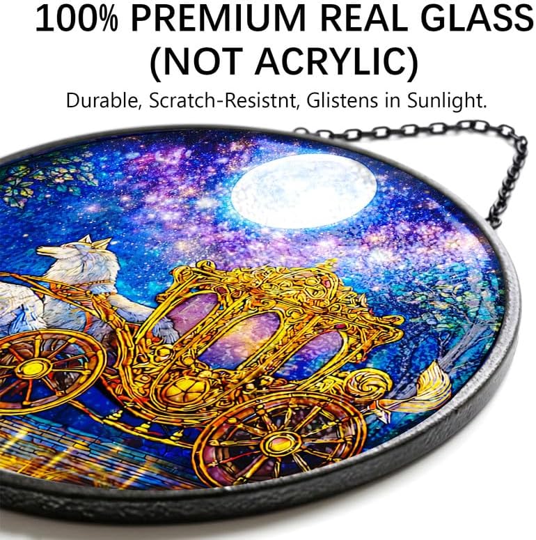 Stained Glass Window Hanging - 11.8" Moonlit Carriage Suncatcher Glass Panel, Home Decorative Hanging Ornament for Kitchen or Garden, Ideal Gift for Mother, Wife or Women - Image 2