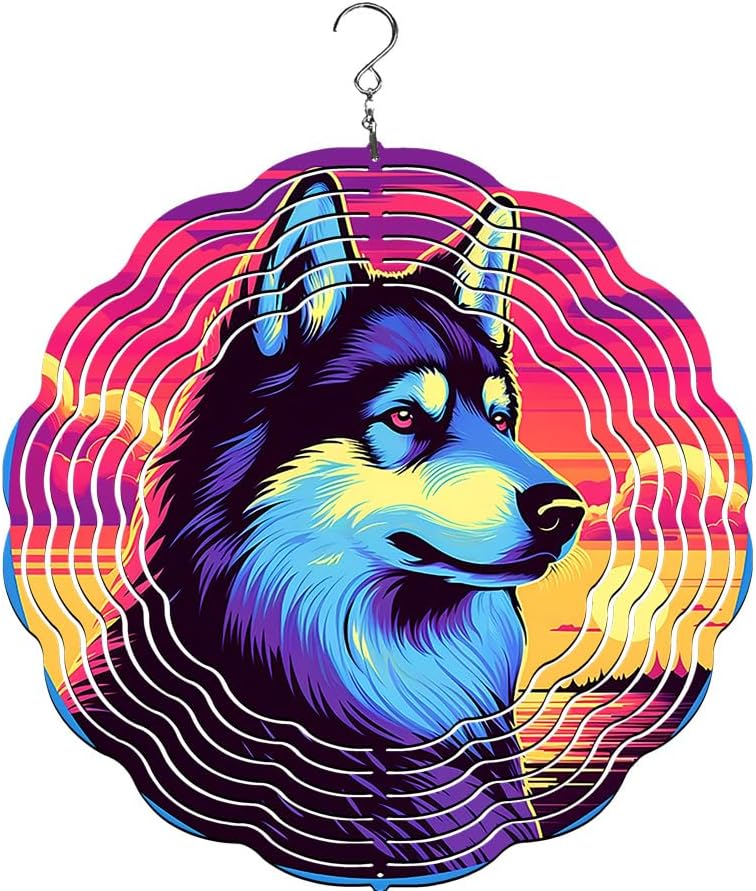 Traci's Fun Creations Wind Spinner, Siberian Husky, Aluminum, 10 Inch, Double-Sided, Round, Yard and Garden Décor (Neon) by Unknown