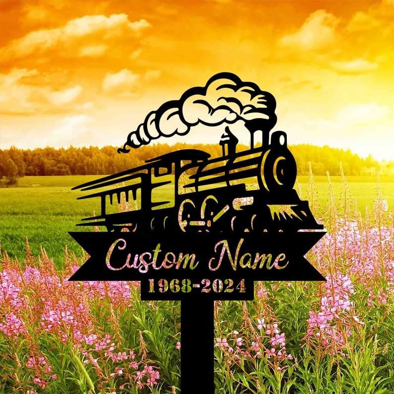 DINOMAN Personalized Memorial Plaques for Outdoors Train Grave Marker Metal Garden Stakes Train Driver Memorial Gifts Sympathy Gifts for Loss of Loved One (Train) - Image 4