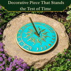 Renovators Supply Manufacturing Solstice Brass Sundial Blue Verdigris Finish 10" Dia Vintage Sun Dial Garden Or Lawn Clock Compass NESW Plaque Round Patio Outdoor Compass Sundials for Yards - Image 2
