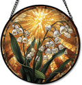 Stained Glass Window Hanging Lily of The Valley with Sunburst 11.8in Floral Sun Catcher, Vintage Rustic Home Decor by PPANGI