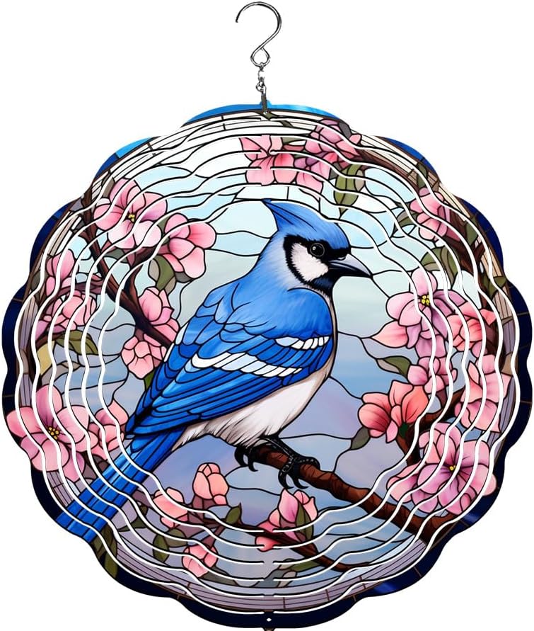 Traci's Fun Creations 10" Wind Spinner, Blue Jay Theme, Aluminum, Double Sided, Yard or Garden Décor by Unknown
