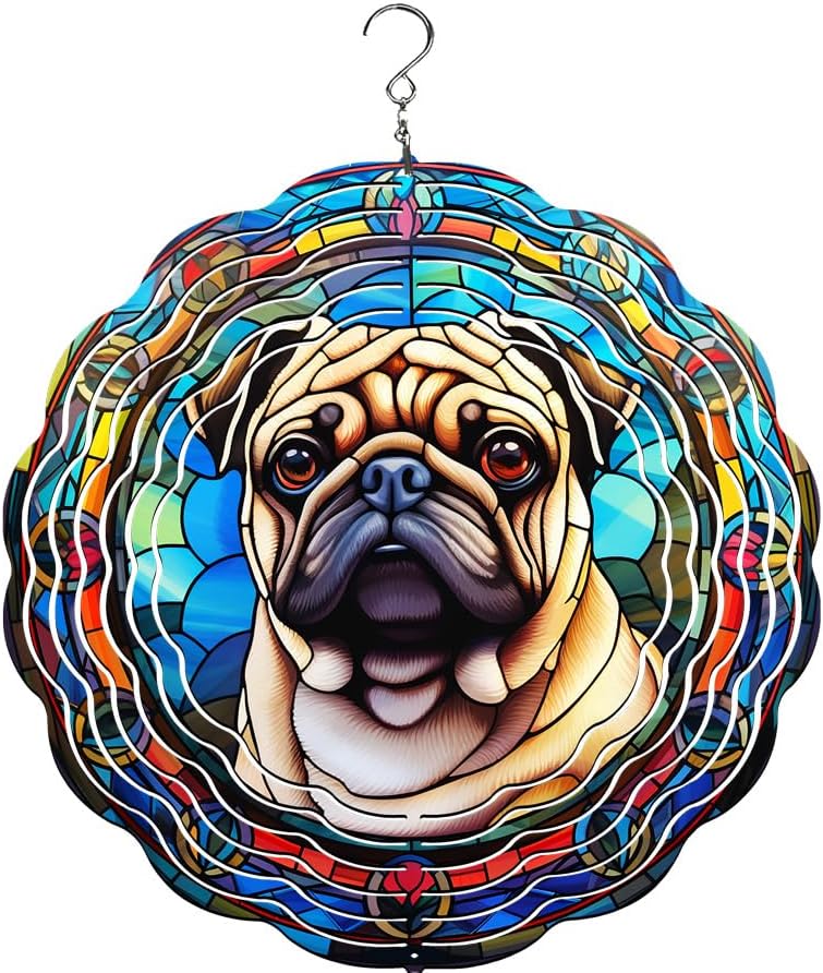 Traci's Fun Creations Pug Wind Spinner, 10 Inch, Aluminum, Double Sided, Multicolor, Yard and Garden Décor by Unknown