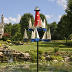 Kinetic Art Wind Sculpture - Summer Lighthouse Sailboat Windmills, Nautical Art Garden Windmills, Large Metal Sailboat Wind Spinners Decor for Outdoor Yard and Garden (1pc) by Unknown