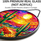 Stained Glass Window Hanging - 11.8" Desert Sunset Cactus Landscape Suncatcher Glass Panel, Home Decorative Hanging Ornament for Kitchen or Garden, Ideal Gift for Mother, Wife or Women - Image 2