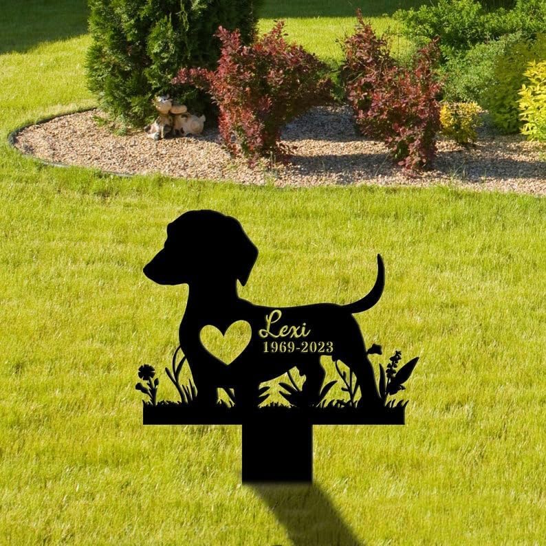Personalized Dachshund Dog Memorial Stake Dachshund with Heart 8x8 inch Grave Marker Dachshund Loss Gift Sympathy Gift for Dachshund Lover (Dachshund Dog) - Image 2
