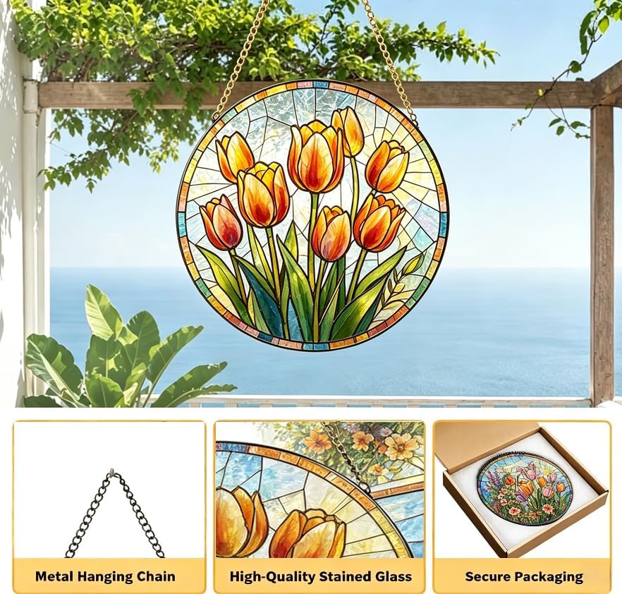 Purple Butterflies & Purple Flowers Circular Stained Suncatcher 9.8 Inch - Image 2